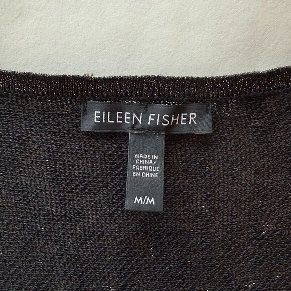 Eileen Fisher Women's Organic Linen Blend Crepe Sparkle Pullover in Black & Gold - Picture 6 of 10